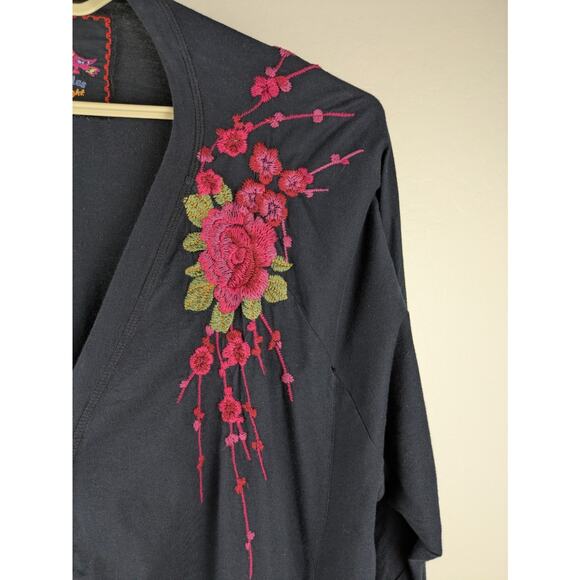 Johnny Was Navy Blue Embroidered Floral Knit Button Front Long Line Cardigan - Picture 5 of 8
